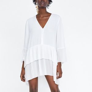 Zara White Pleated Shirt Dress